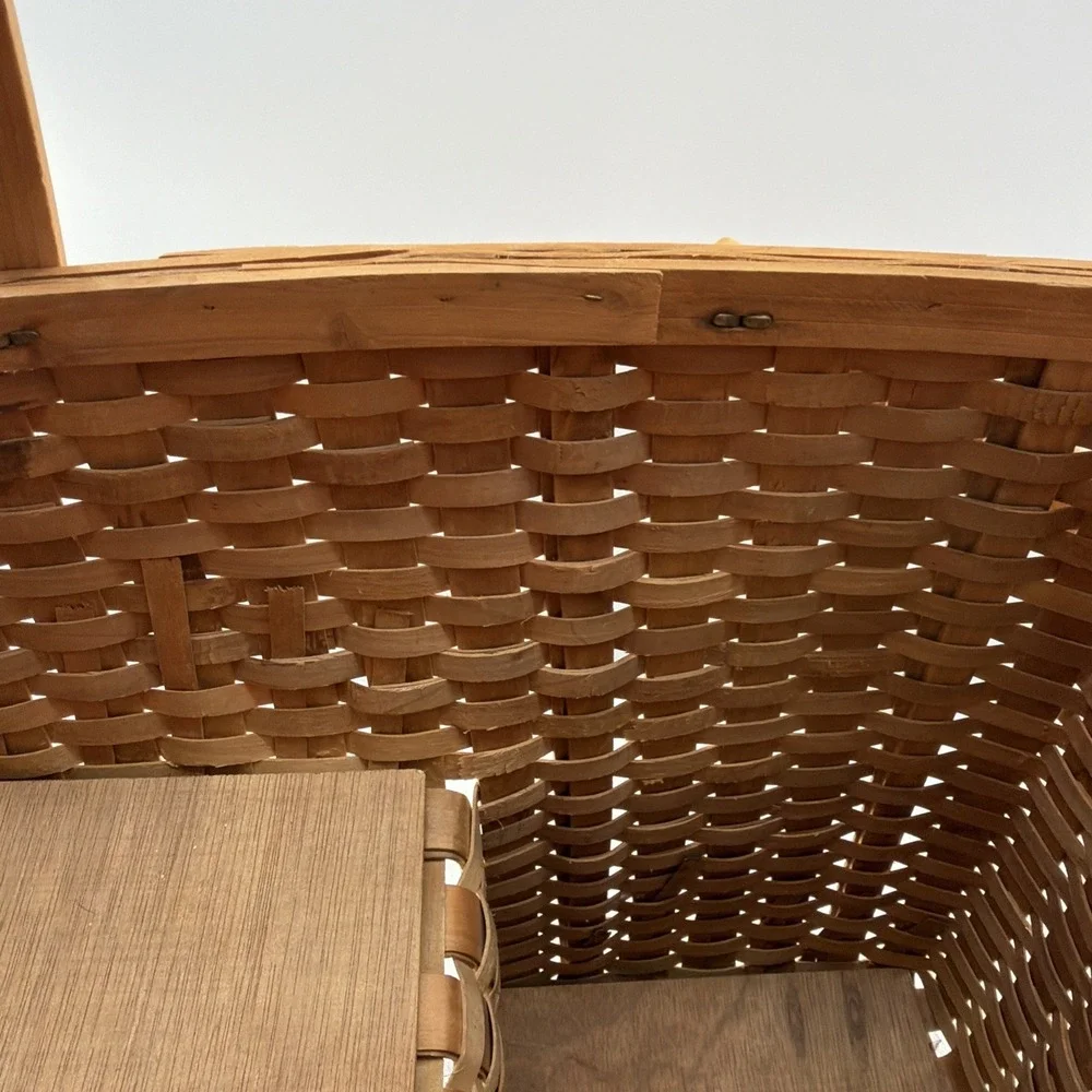 Wood Stair Step Basket Rustic Woven Cottage Farmhouse Storage Decorative